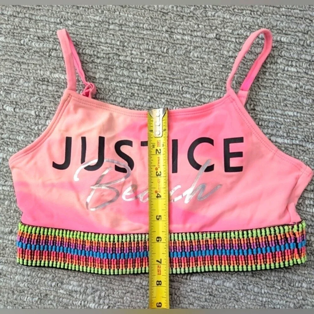 Justice Beach Girls (Size 12/14 - Large) Pink Colorful Bikini/Crop Top